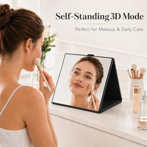 Adzyz Black Foldable Full Length Travel Mirror 39x11.6 Inch 3-Way Standing & Hanging Compact Design