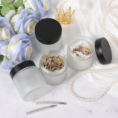Frosted Glass Jars with Lids - 4 oz Airtight Cosmetic Containers, Bulk Storage, DIY Crafts, Clear Frosted, 24 Pack