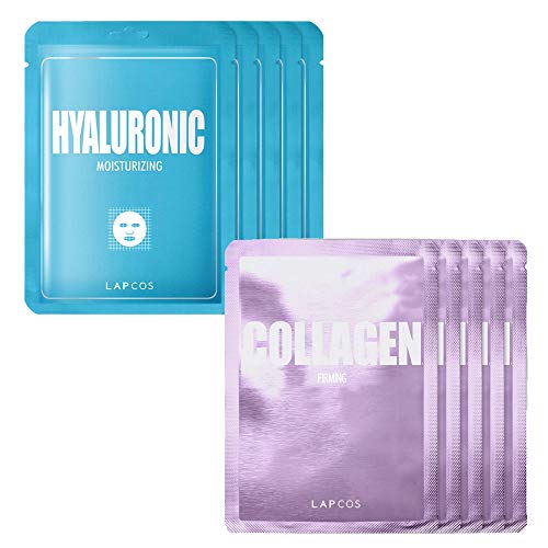 LAPCOS Hyaluronic Acid & Collagen Sheet Mask Set - 10 Pack for Hydration & Anti-Aging
