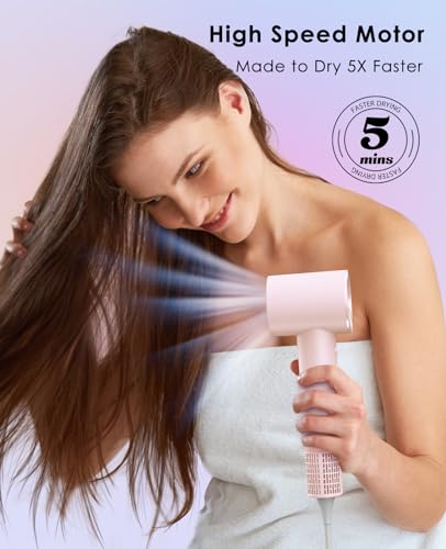 OSOU Pink Hair Dryer with Diffuser for Curly Hair, Ionic, Fast Drying, Lightweight Travel Blow Dryer