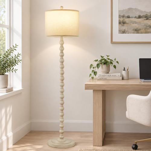 Farmhouse Floor Lamp 62 Inch Tall with 3-Color LED Lighting - Wash White Variation