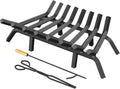 30 Inch Fireplace Grate with 8 Support Legs & Fire Tongs Poker - Square Variation