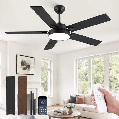 52 Inch Ceiling Fan with Light - Black, 30W LED, Smart Remote & App Control