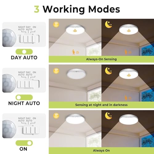 Hepside 4 Pack Motion Sensor Ceiling Light 7 Inch 15W, Adjustable Color & Timer