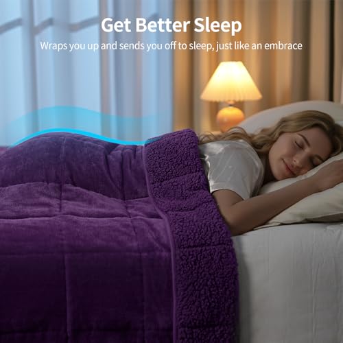 Uttermara Queen Size Weighted Blanket 15lbs Purple 60x80 Inches for Relaxation