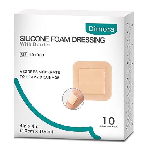 Silicone Foam Dressing with Border 4"x4" 10 Pack & Dimora 2 Packs 6oz 170g Hydrogel Wound Dressing Skin Repair Gel