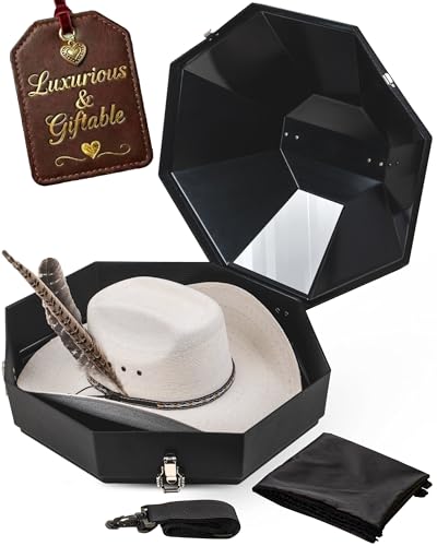 Cowboy Hat Travel Case Hard Shell with Mirror & Latches - Midnight Black