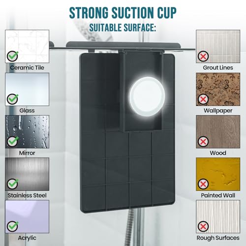 Fogless Shower Mirror for Shaving - Rectangular Acrylic Mirror with Tray, Light Gray