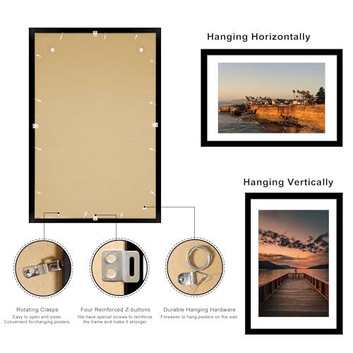 Black 24x36 Poster Frame Set of 2 for 20x30 Photos with Mat - Wall Mountable