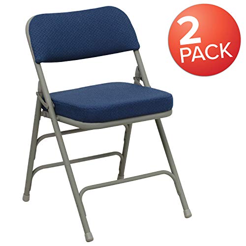 Navy Fabric & Gray Frame Folding Chairs Set of 2 - Heavy-Duty, Padded, Portable