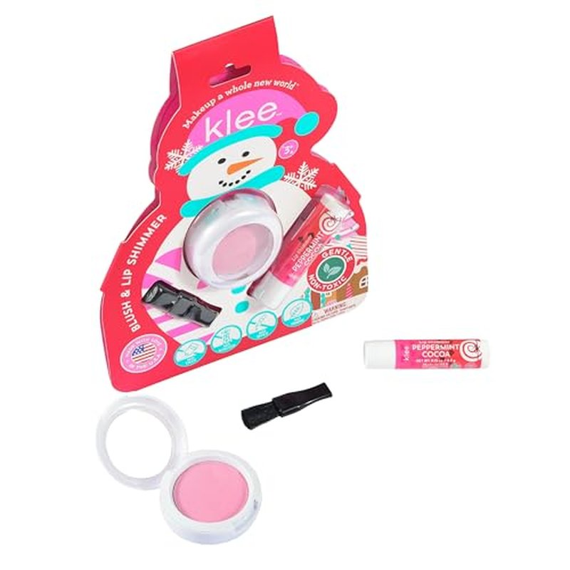 Klee Naturals Holiday Blush and Lip Shimmer Makeup Kit. Gentle and Non-Toxic. Perfect for Kids and Tweens. Made in USA. (Crystal Glow)