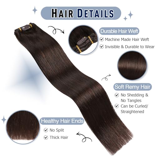 Sunya Clip-In Human Hair Extensions Dark Brown 14 Inch - 70g Variation #2