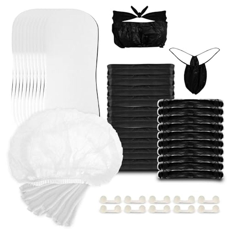 Bronze Tan Spray Tanning Essentials Kit: 10 Each Hair Nets, Nose Plugs, Sticky Spray Tan Feet Pads & Disposable Undergarments - Premium Quality Accessories for Salons, Mobile Tanning & DIY Home Use