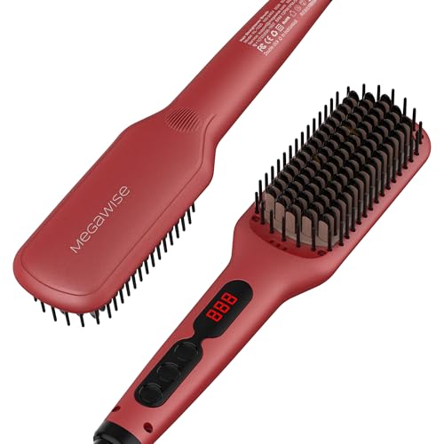 MEGAWISE Ionic Ceramic Hair Straightener Brush - Tomato Red with LED Display