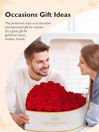Eterfield 47 Red Forever Preserved Roses in Heart-Shaped Box – Lasts 1 Year Gift for Her