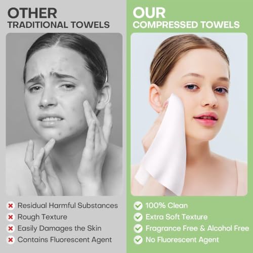 Disposable Face Compressed Towels Tablets 500 Pcs - White, Thick & Eco-Friendly, Reusable Travel Towels