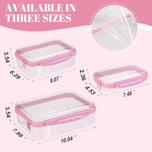 Bottom-Deepened-3 Pack Clear Hard Shell Zipper Case L+M+S,Portable Zipper Bags Waterproof Cosmetics Bags,Organizer Pouch For Snacks,Toy,Diapers,Travel,Pink