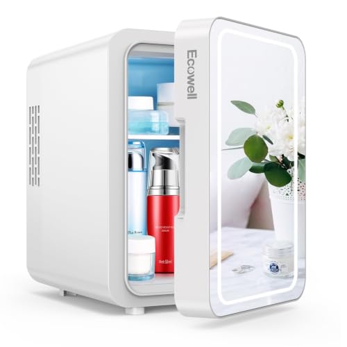 Mini Skincare Fridge with LED Mirror & Adjustable Light - Portable Cosmetic Cooler