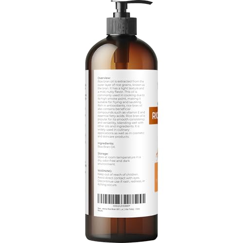 velona Rice Bran Oil 16 Fl Oz | 100% Pure and Natural Carrier Oil | Refined, Expeller Pressed | Cooking, Face, Hair, Body & Skin Care | Use Today - Enjoy Results