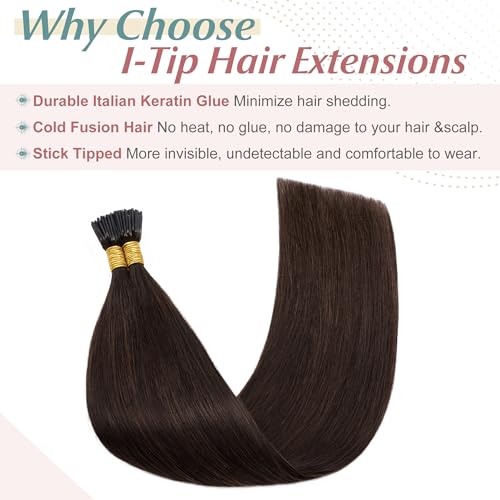 Human Hair I Tip Extensions 16 Inch Dark Brown Keratin Pre Bonded Micro Beads Set