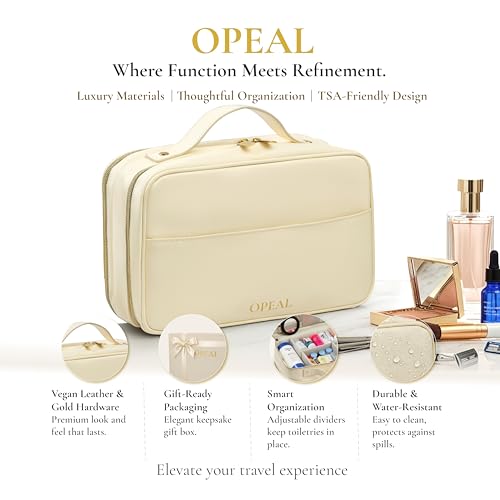 Travel Makeup Bag ? Elegant Waterproof Modular Cosmetic Organizer for Women with Adjustable Compartments, Premium Toiletry Case for Carry-On & Daily Essentials, Cream