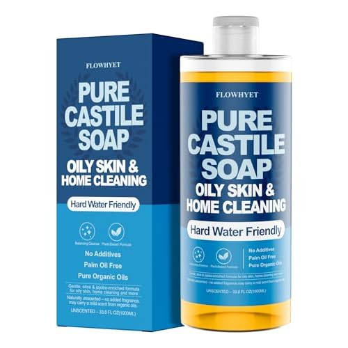 Pure Castile Soap Liquid Unscented 33.8 fl oz, Organic Body Wash£¬Bath Soap Castile Liquid, Hard Water Friendly for Sensitive & Oily Skin for Body£¬Face, Hand, Multi-Purpose Home Cleaner 1L