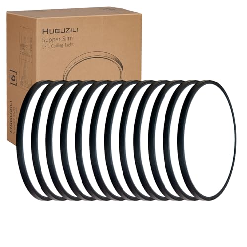 Black 12-Inch LED Flush Mount Ceiling Light - 24W Dimmable, 5 CCT Options, Slim Profile for Bedroom Kitchen Hallway