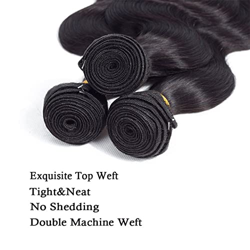 Body Wave Human Hair Bundles - 18 20 22 Inch Natural Black Brazilian Remy Weave