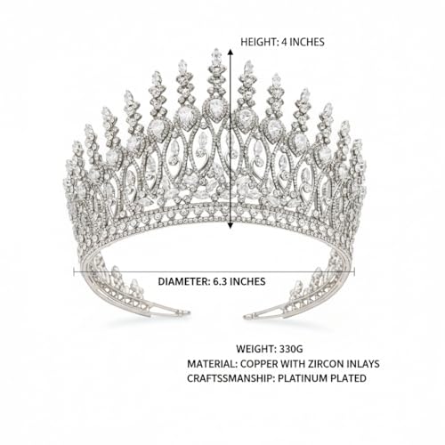 QXMYOO Silver Tall Wedding Tiara for Bride Large Queen Crown with Cubic Zirconia - Bridal Hair Accessories