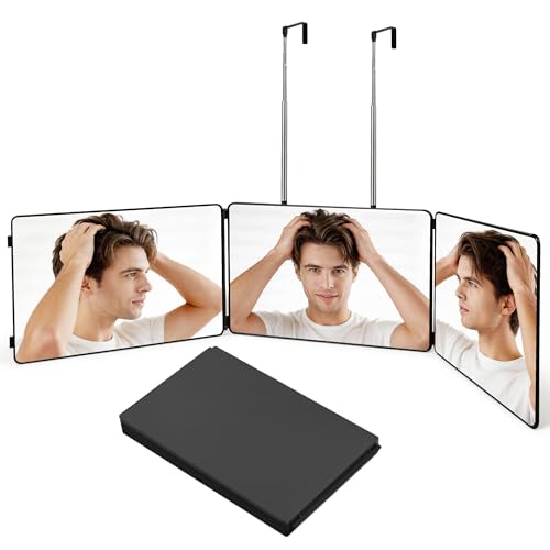 3-Wold Fold 3-Way Mirror for Self Hair Cutting with Black No LED – LADETTO