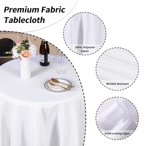 Round White Tablecloth 120 Inch - 10 Pack Polyester Cover for Events
