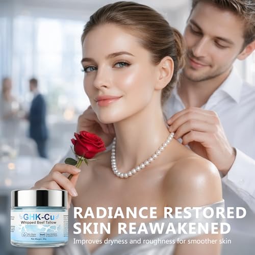 Richie House GHK-Cu Copper Peptide & Grass-Fed Tallow Balm - Whipped Beef Tallow Moisturizer - Infused with GHK-Cu Copper Peptides, Methylene Blue & Raw Honey, Anti-Aging Face Balm for All Skin, 2 oz