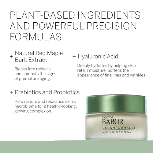 BABOR CLEANFORMANCE Moisture Glow Cream, Travel Daily Moisturizer with Light-Reflecting Pigments, Instant Glow and Hydration, Prebiotics & Probiotics Facial Cream, Radiant Even Complexion, 0.5 oz