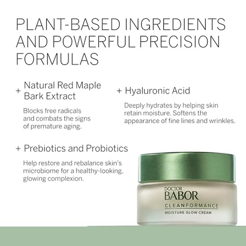 BABOR CLEANFORMANCE Moisture Glow Cream, Travel Daily Moisturizer with Light-Reflecting Pigments, Instant Glow and Hydration, Prebiotics & Probiotics Facial Cream, Radiant Even Complexion, 0.5 oz
