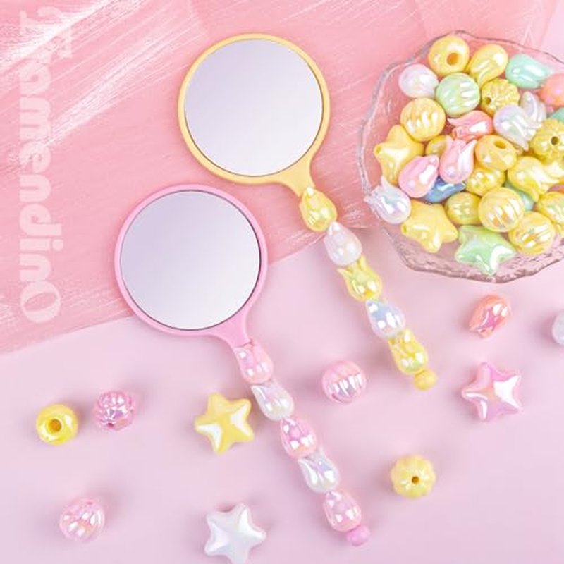 Framendino, 10 Pack Beaded Bar Handheld Mirror Mirrors Mini Round for Travel DIY Crafts Colors