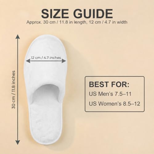 White Disposable Slippers for Guests Hotel Travel - 12 Pairs