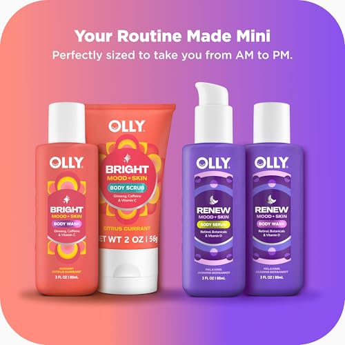 OLLY Rest & Rise Body Care Set ? Day & Night Regimen ? 2 Body Washes + Body Serum Lotion + Scrub ? With Vitamin D, Retinol, Botanicals & Vitamin C? Nourishing, Hydrating ? 4 count