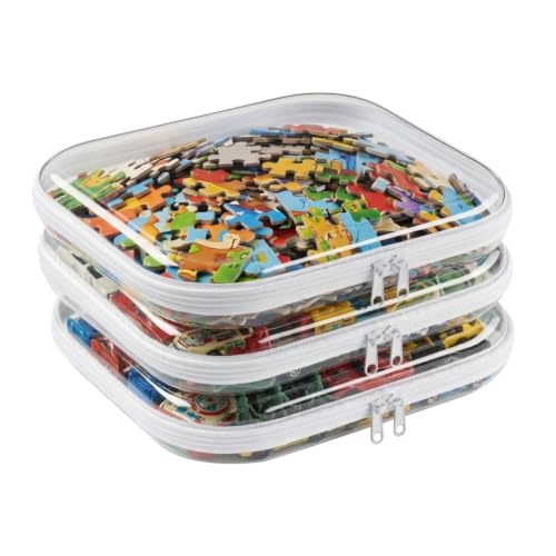 White Heavy Duty Plastic File Box - Clear Hard Shell Zipper Case 3 Pack