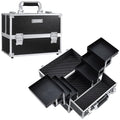 FRENESSA Black Makeup Train Case with 6 Trays 11.8 Inch Portable Cosmetic Organizer