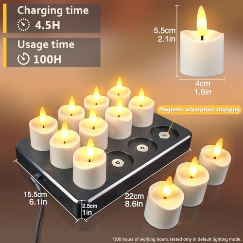 HL Rechargeable Waterproof LED Flameless Tea Lights 12pcs - Yellow 3D