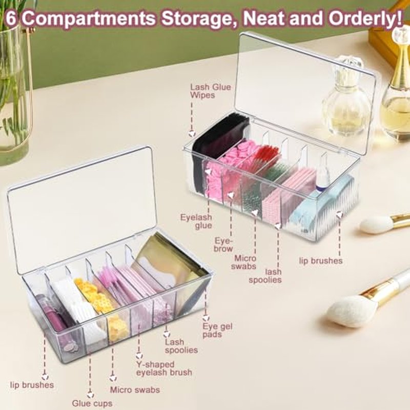 2PCS Acrylic Lashes Organizer, Eyelash Storage Box with 2PCS Tweezers and Sticky Notes, Large Capacity Eyelash Extension Supplies Organizer with Lid, Neatly Store and Organize Your Lash Supplies