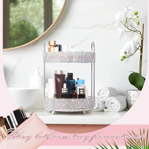 Honeydak 2 Tiers Rotating Cosmetic Display with Rhinestones - White