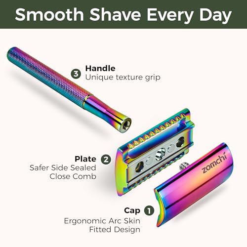 Safety Razor for Women,Safety Razor with 5 Blades,Women Razor with a Delicate Box,Free of Plastic (Stand Style Rainbow Razor)