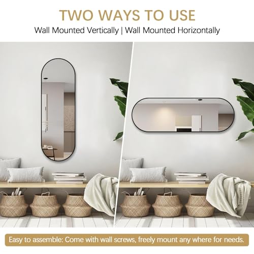 Niccy Oval Full Length Wall Mirror - Black, 48x16 Inches Variation of THIS listing