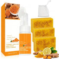 Turmeric Face Wash with Brush, Turmeric face wash & Turmerics Soap Set, Turmerics Facial Cleanser and Organic Skin Care Soap Set for Facial Deep Cleansing and Body Skin Care