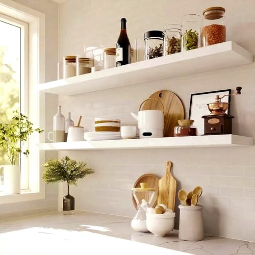 Amada 47-Inch White Floating Shelves Set of 2 with Invisible Brackets