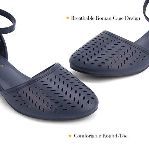 Women’s Blue Closed Toe Flat Sandals - Size 9, Comfortable Summer Footwear