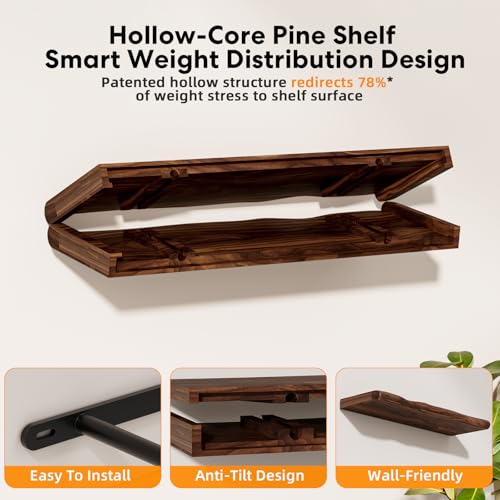 Avytronx Walnut 36-inch Organic Wavy Edge Floating Shelves 2-Pack with Hidden Brackets
