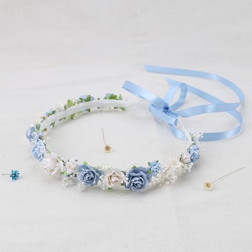 Dusty Blue Toddler Flower Crown with Baby's Breath for Weddings & Photos