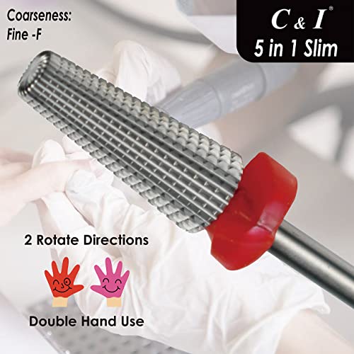 C & I 5-in-1 Nail Drill Bit Straight-Cut Fine F for Acrylic & Gel Removal